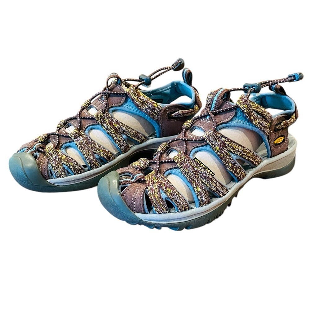 Keen Whisper EUC women’s waterproof outdoor hiking sandals bungee 6 brown blue